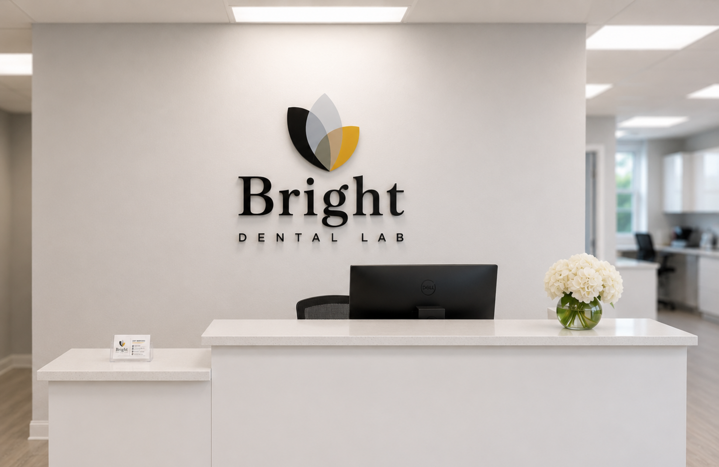 Bright Dental Lab reception in Babylon, New York.